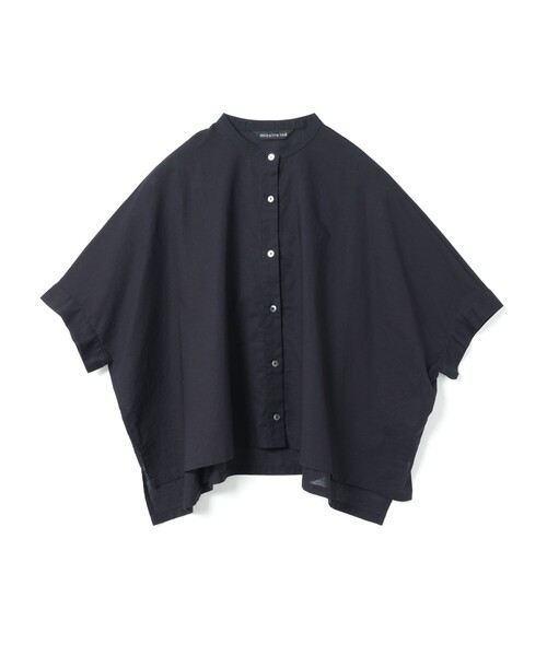 mizuiro ind スタンドカラー ワイドシャツ 半袖 ブラウス リネン混 mizuiro ind リネンスタンドカラーワイドシャツ｜ MARcourt