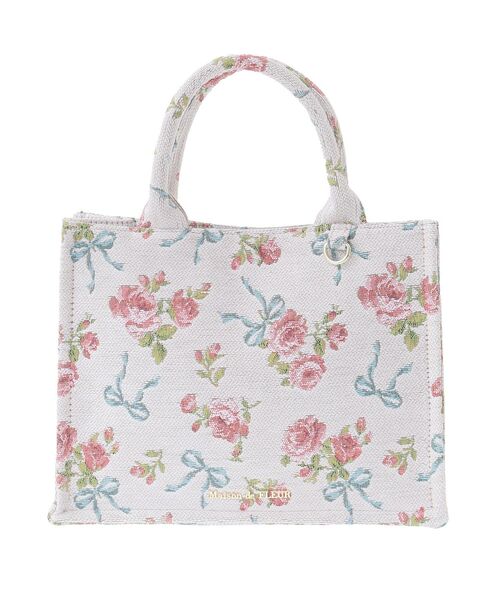 Maison de FLEUR トートバッグ ローズリボン柄ゴブランスクエア