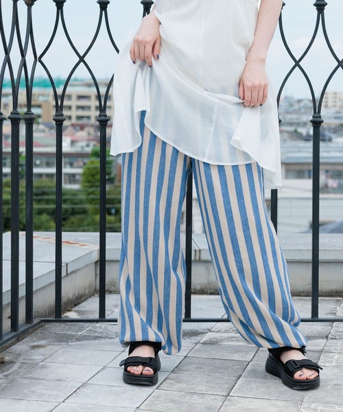 ニコアンド ストライプパジャパンツ ブルー 新品タグ付き niko and… パンツ ストライプパジャパン レディース : ZOZOTOWN