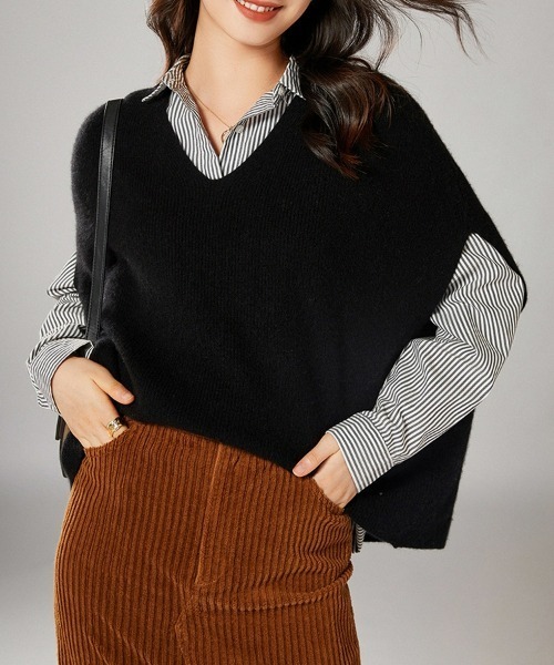 「完売品」SHISHIKUI Bui ノースリーブVネックニット ベスト ニットベスト Vネック ショート丈 ベスト レディース トップス