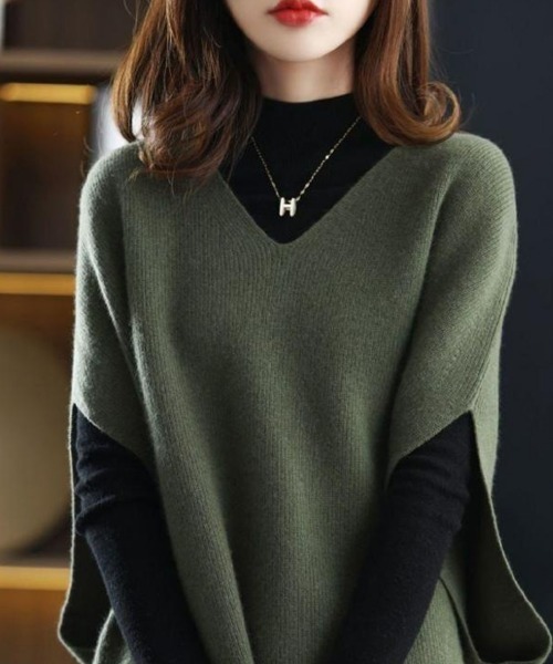 「完売品」SHISHIKUI Bui ノースリーブVネックニット ベスト SEU ベスト ジレ ドロップショルダー ノースリーブ Vネック ニット