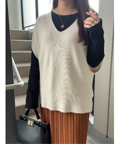 SEU ベスト ジレ ドロップショルダー ノースリーブ Vネック ニット