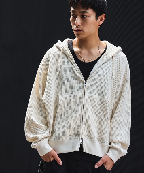 トップス BEAMS T Waffle Full Zip Hoodie BEAMS T（ビームスT） パーカー Waffle Full Zip Hoodie ワッフル フル