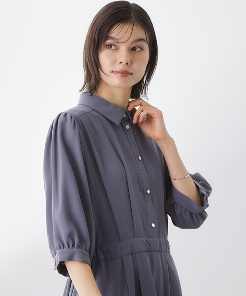 THE SHOP TK ワンピース 5分袖シャツワンピース「防シワ/吸水速乾/UV
