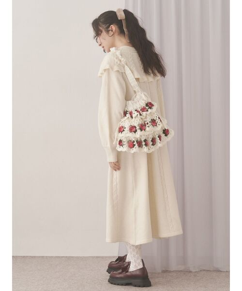 エムズグレイシー ニットワンピース 40 リボン フリル バイカラー ウール エムズグレイシー ニットワンピース 40 リボン フリル バイカラー