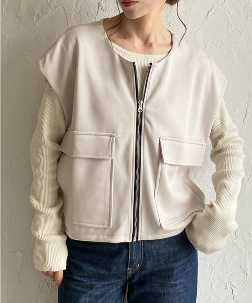 She's Closet ベスト ジレ ショート丈フラップポケット付きフロント
