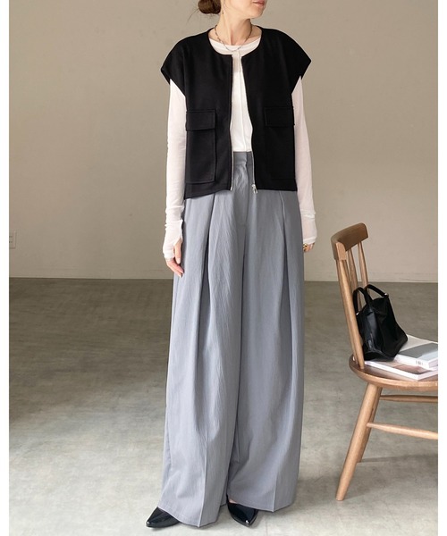 She's Closet ベスト ジレ ショート丈フラップポケット付きフロント
