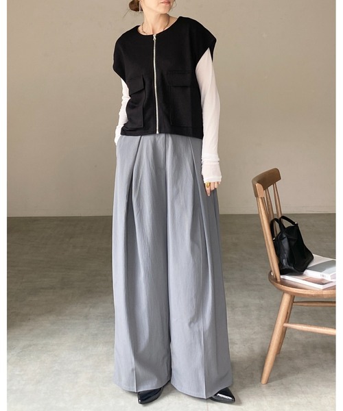 She's Closet ベスト ジレ ショート丈フラップポケット付きフロント