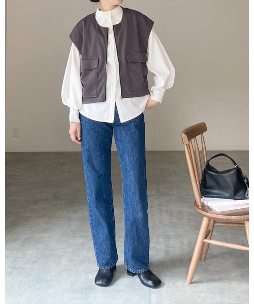 She's Closet ベスト ジレ ショート丈フラップポケット付きフロント