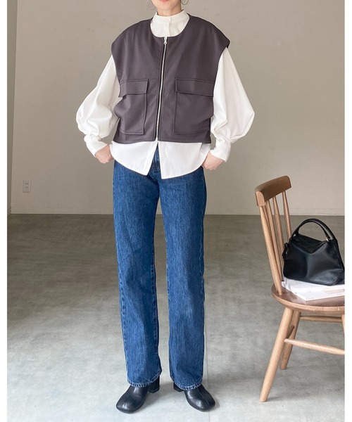 She's Closet ベスト ジレ ショート丈フラップポケット付きフロント