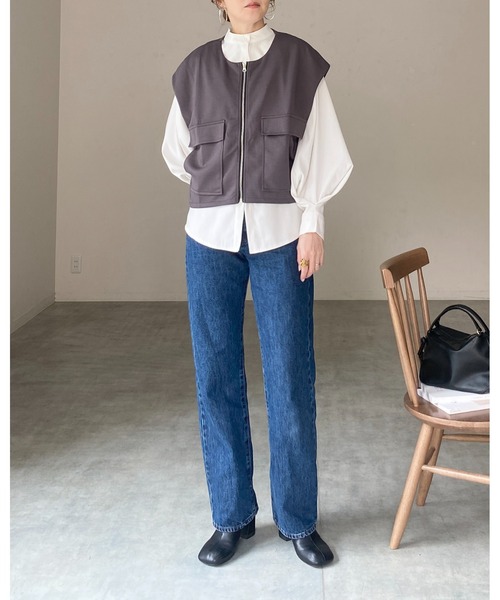 She's Closet ベスト ジレ ショート丈フラップポケット付きフロント