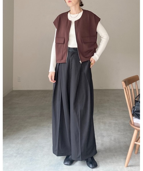 She's Closet ベスト ジレ ショート丈フラップポケット付きフロント