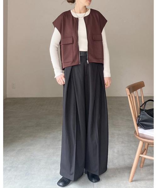 She's Closet ベスト ジレ ショート丈フラップポケット付きフロント