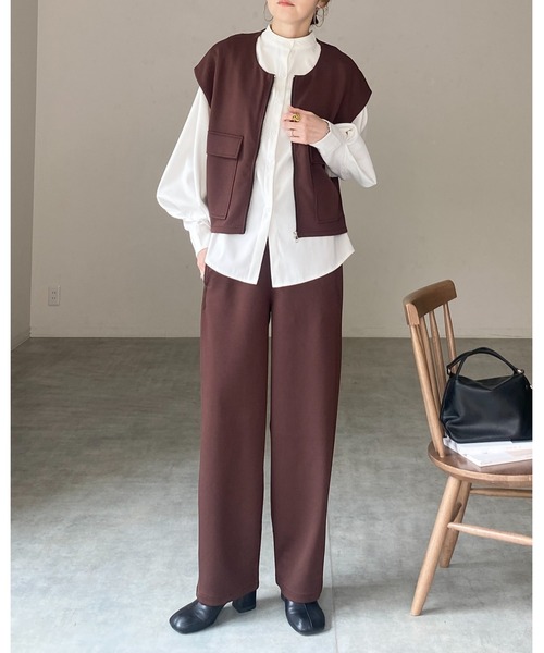She's Closet ベスト ジレ ショート丈フラップポケット付きフロント