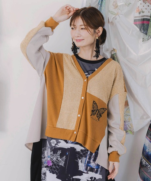 iS ScoLar（イズスカラー） カーディガン 553227：蝶々の異素材切替