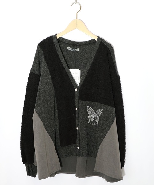 iS ScoLar（イズスカラー） カーディガン 553227：蝶々の異素材切替