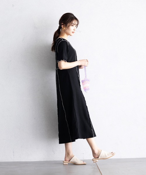 「GeeRA」 半袖ワンピース MEDIUM ブラック レディース_画像3