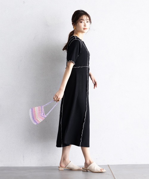 「GeeRA」 半袖ワンピース MEDIUM ブラック レディース_画像4