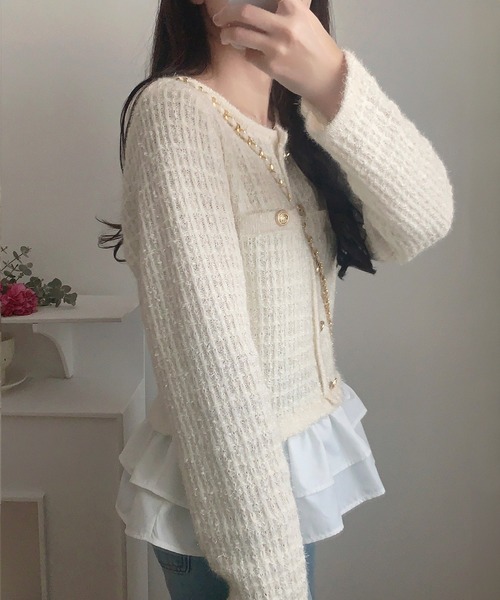 【グレー】ペプラムツイードニットトップス 楽天市場】【10％OFFクーポン！5/16(土)1:59まで】LAUIR ペプラム