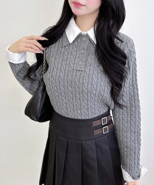 INGNI（イング） ニット セーター ダブルカラーケーブルポロニット