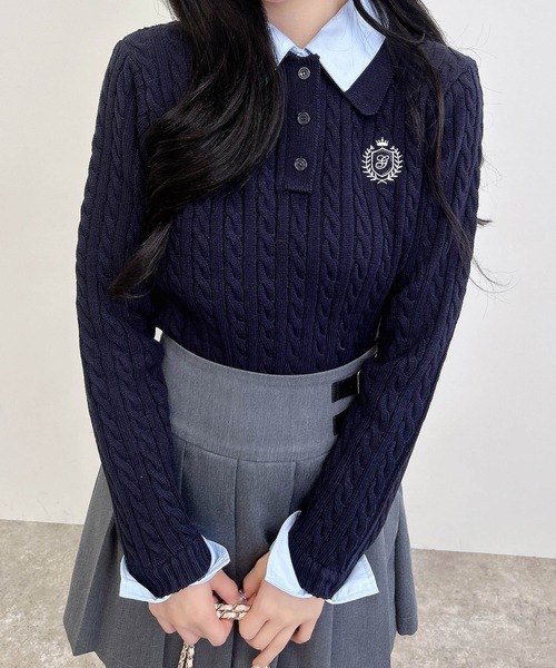 INGNI（イング） ニット セーター ダブルカラーケーブルポロニット