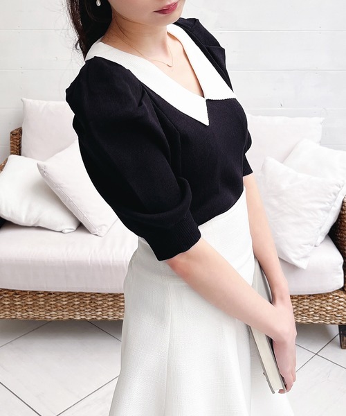 「MIIA」 半袖ニット FREE ベージュ レディース_画像6