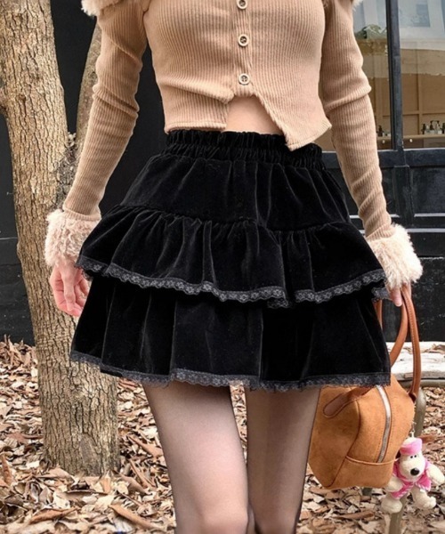 スカート Aライン フリフリ レースベロア ダブルレイヤード : ZOZOTOWN