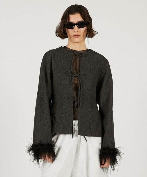 コート アウター フェザートリムジャケット / Feather Trim Jacket レディースの画像