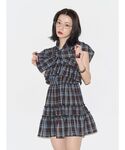 ワンピース フリルスリーブミニワンピース 夏服の詳細画像1