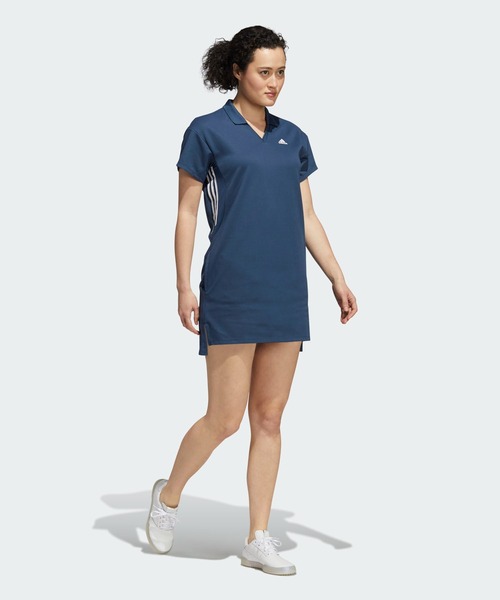 新品未使用 アディダス テーラードゴルフ ゴルフウェア ポロワンピ 水色 adidas ワンピース AERO.RDY スリーストライプス 半袖スキッパー