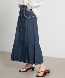 デニム ロングスカート マーメイドライン フリンジ カジュアル DAY CLOSET デニムスカート レディース フリンジ ハイウエスト