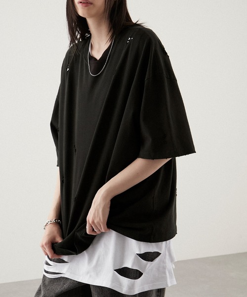 Greg Lauren The Wrecked Tee ダメージ加工半袖Tシャツ tシャツ 「Alfred Alex」ヴィンテージダメージ加工ビッグTシャツ