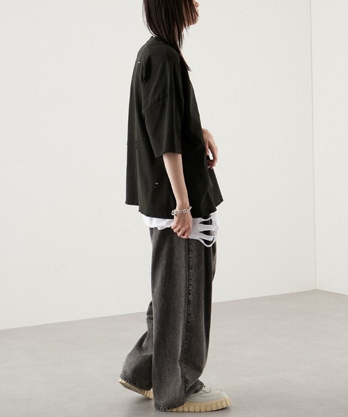Greg Lauren The Wrecked Tee ダメージ加工半袖Tシャツ tシャツ 「Alfred Alex」ヴィンテージダメージ加工ビッグTシャツ