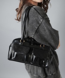 SPINNS（スピンズ） ボストンバッグ 2ポケット付き 合皮ボストンバッグ