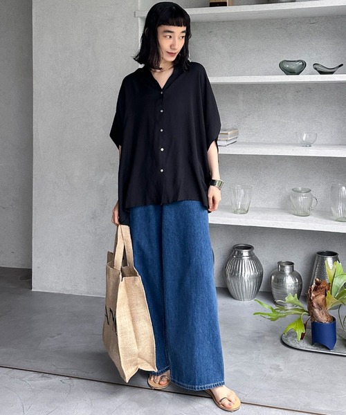 【美品】ギャルリーヴィー リネン スキッパーシャツ ブルー オーバーサイズ DOUX ARCHIVES シャツ ブラウス ウォッシャブルリネンライク