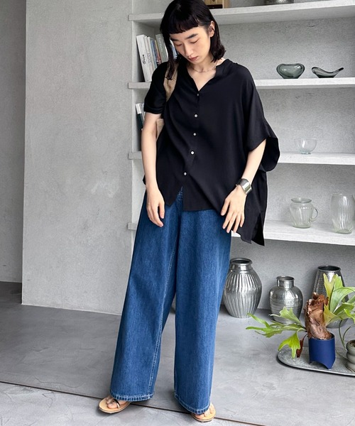 バルバ オーバーサイズ リネン 100% スキッパー シャツ ブラウス ブルー EFFE BEAMS（エッフェ ビームス）BARBA / リネン スキッパー