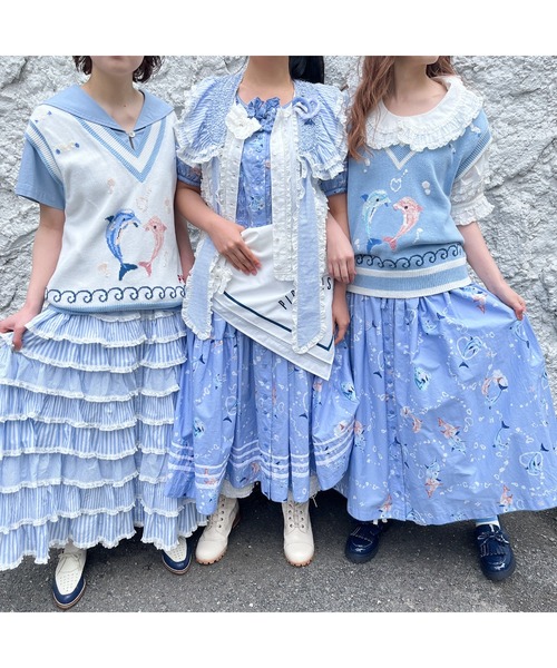 PINK HOUSE ワンピース いるかプリントミディワンピース