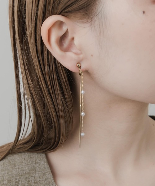 ゴールドチェーン パール イヤリング SMELLY（スメリー） イヤリング ミニパールチェーンイヤリング