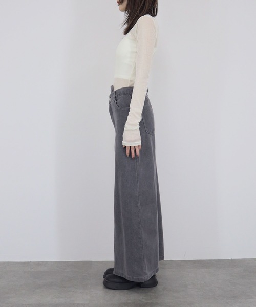 TUCK DESIGN DENIM SKIRT アリソンブラウン　デニムスカート lace docking maxi denim skirt Beige – tanakadaisuke