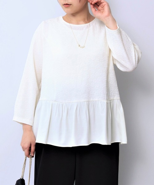 【fleur】【Ｌ〜５Ｌ】カットジャガード 切替え ブラウス fleur by mint breeze ブラウス シャツ 「L〜5L 大きいサイズ