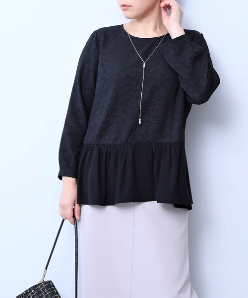 【fleur】【Ｌ〜５Ｌ】カットジャガード 切替え ブラウス fleur by mint breeze ブラウス シャツ 「L〜5L 大きいサイズ