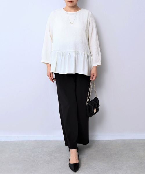 【fleur】【Ｌ〜５Ｌ】カットジャガード 切替え ブラウス fleur by mint breeze ブラウス シャツ 「L〜5L 大きいサイズ
