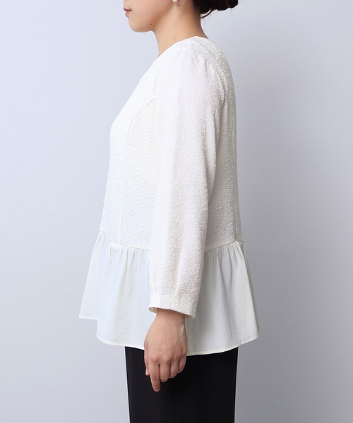 【fleur】【Ｌ〜５Ｌ】カットジャガード 切替え ブラウス fleur by mint breeze ブラウス シャツ 「L〜5L 大きいサイズ