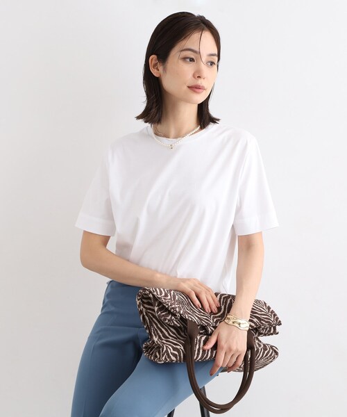 INDIVI tシャツ 「洗える/コットン100%」裾デザイン大人Tシャツ