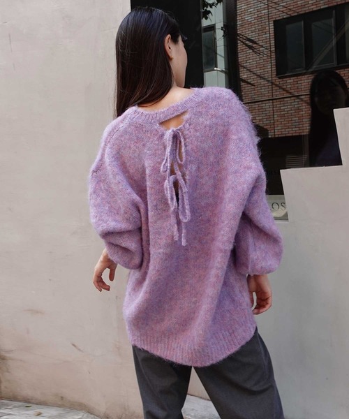 CORNERS ニット セーター バックリボン起毛シャギーニット