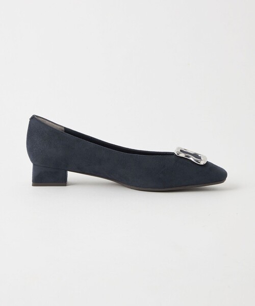 green label relaxingネイビー スエード スクエアパンプス green label relaxing パンプス スクエアバックル パンプス（3cm