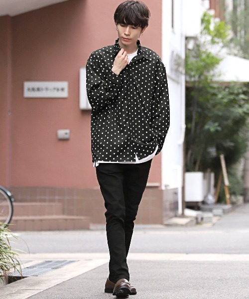 長袖シャツ　ドット柄 LUXSTYLE シャツ ドット柄レギュラーカラー長袖シャツ メンズ