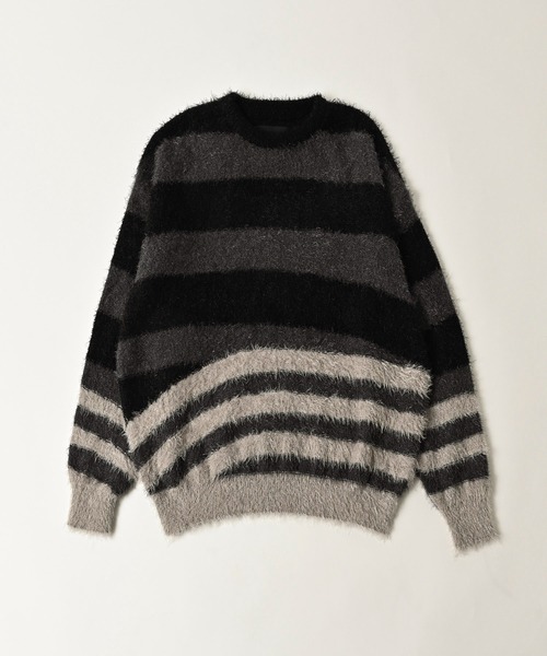 ニット セーター ADAMPATEK/shaggy distorted stripes crew knit/シャギーボーダー切替ニット(AP24210 ADAM PATEK(アダムパテック)】shaggy distorted stripes crew
