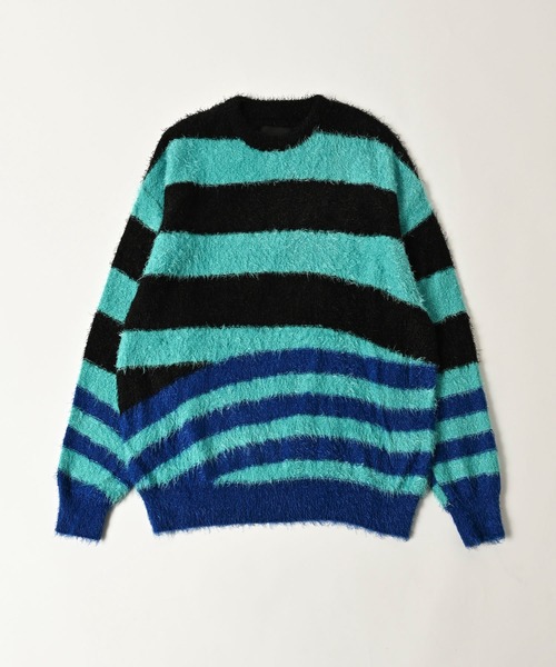 ニット セーター ADAMPATEK/shaggy distorted stripes crew knit/シャギーボーダー切替ニット(AP24210 ADAM PATEK ニット セーター ADAMPATEK/shaggy distorted