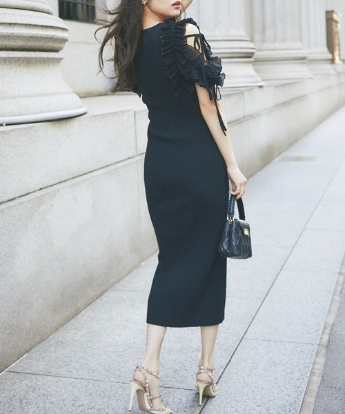 tocco closet ワンピース リボン付きシフォンプリーツフリル